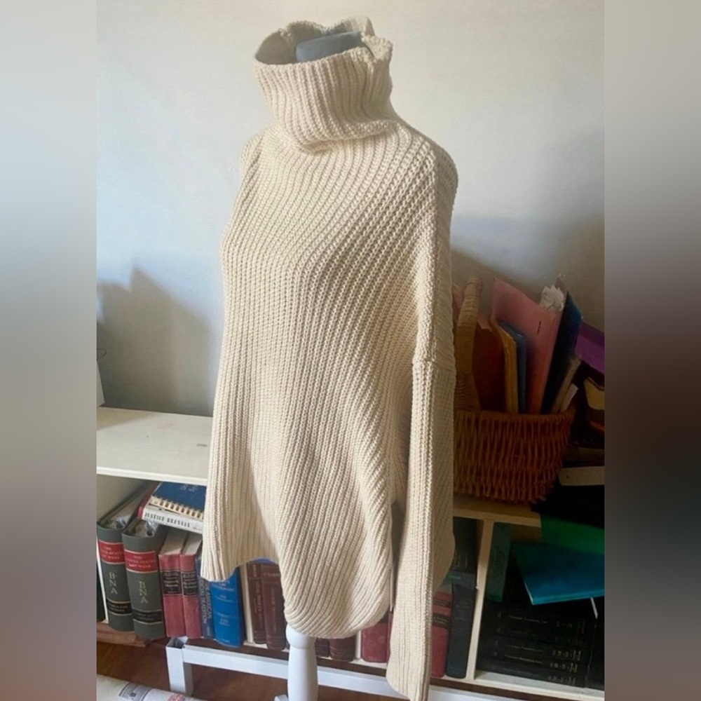 FREE PEOPLE Oversize COTTON BLEND RIB KNIT SWEATER-SzL Funnel neck NWT -SPRING - Picture 3 of 9